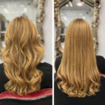 Honey blonde hairstyle before and after